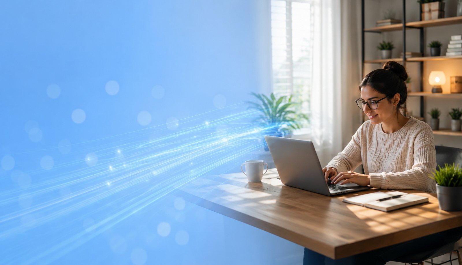 Mulher trabalhando em home office com notebook
